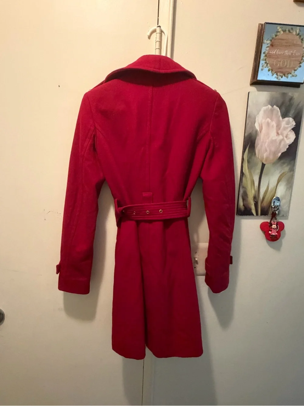 Michael Kors Red Wool Belted Asymmetrical Zip Coat Size 0